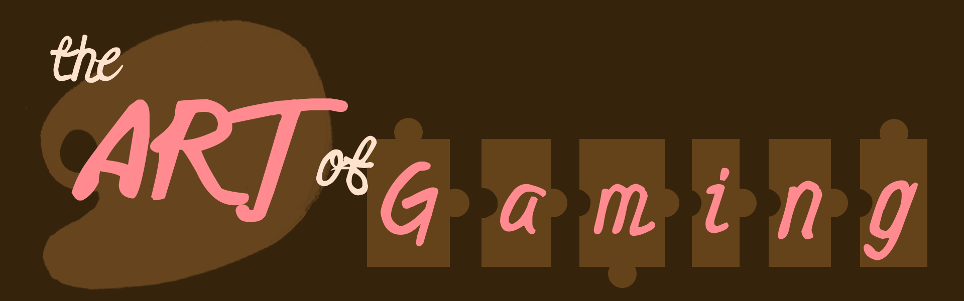 The Art of Gaming next to a paint palette with puzzle pieces